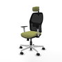 Chaise Alfera Synchrone/Traslack Maille/tissu Vert olive Maille Noir Structure polyamide blanc Accoudoirs noirs et blancs Appui-tête 2D Roulettes 65mm nylon