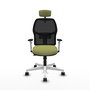 Chaise Alfera Synchrone/Traslack Maille/tissu Vert olive Maille Noir Structure polyamide blanc Accoudoirs noirs et blancs Appui-tête 2D Roulettes 65mm nylon