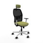 Chaise Alfera Synchrone/Traslack Maille/tissu Vert olive Maille Noir Structure polyamide blanc Accoudoirs noirs et blancs Appui-tête 2D Roulettes 65mm nylon