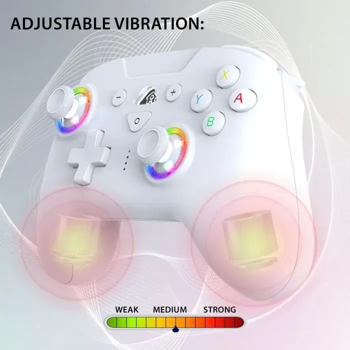 Subsonic Manette sans fil Switch et Switch 2, Bluetooth, avec gyroscope, vibrations, LEDs programmables et boutons arrière M1/M2 pour Nintendo Switch, autonomie 10h, blanc