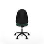 Chaise de bureau Algarra avec mécanisme de contact permanent de base, recouverte de tissu vert bouteille. Équipée d'une base en polyamide noir, sans accoudoirs et avec roulettes autobloquantes.