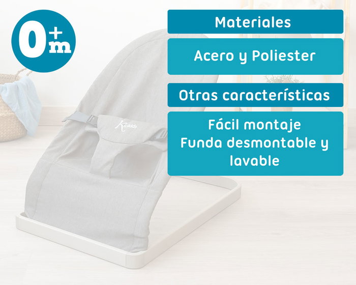 KioKids Hamaquita Hamac bébé Gris foncé, pour nouveau-né à partir de 0 mois, léger et pratique avec structure en acier et housse en polyester lavable