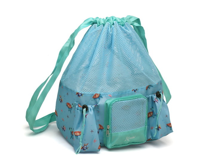 KioKids Bolsac Mochila de Playa Happy Summer Azul, Tissu Polyester, 10 Litres, Avec 3 Poches pour Enfant