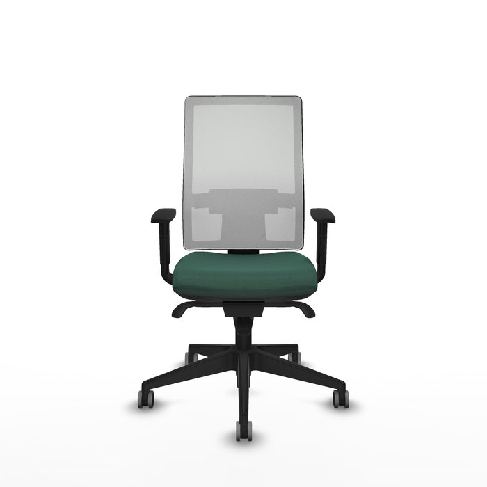 Chaise Horna Synchro 5 positions tissu Vert foncé Maille Blanc Base pyramidale noire Accoudoir 1D Sans appui-tête Roulettes 65mm pour moquette