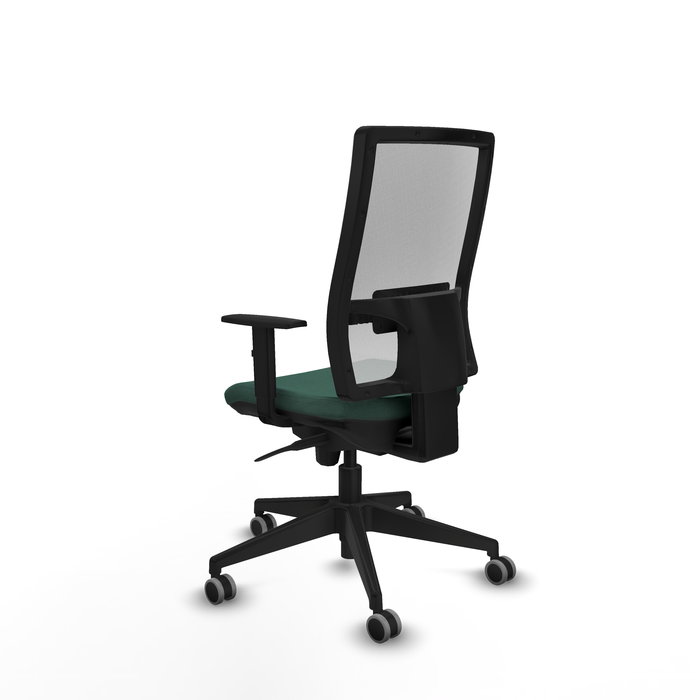 Chaise Horna Synchro 5 positions tissu Vert foncé Maille Blanc Base pyramidale noire Accoudoir 1D Sans appui-tête Roulettes 65mm pour moquette