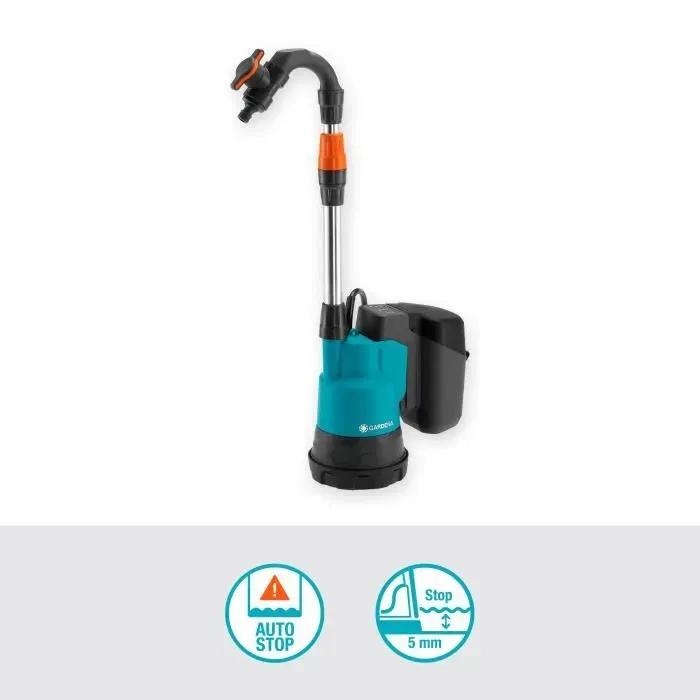 Gardena Pompe Immergée 2000/2 18V P4A - Batterie 2.5Ah - Débit 2000 l/h - Hauteur 20m - Pour Collecteur d'Eau de Pluie
