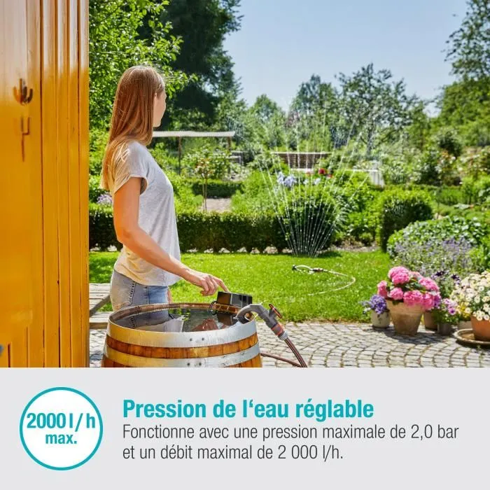 Gardena Pompe Immergée 2000/2 18V P4A - Batterie 2.5Ah - Débit 2000 l/h - Hauteur 20m - Pour Collecteur d'Eau de Pluie