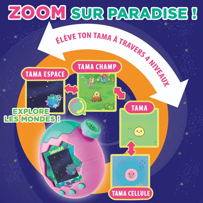 Bandai Tamagotchi Paradise Modèle Ciel 43423 - Jouet Électronique d'Animal Virtuel avec 3 Champs Différents - Version Française