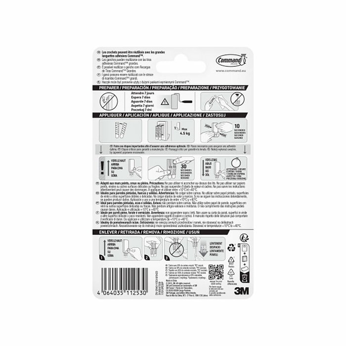Crochet pour suspendre 3M 4,5 Kg Blanc Plastique (1 Unité)