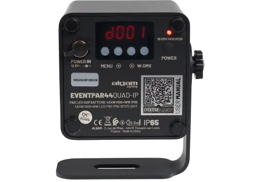 ALGAMLIGHT EVENT PAR 44 QUAD IP : Projecteur LED 4x4W RGB+WW, IP65, avec Batterie et W-DMX