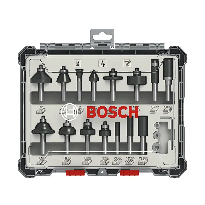 Bosch Professional Coffret 15 fraises mixtes a queue 6 mm pour défonceuse (2607017471)