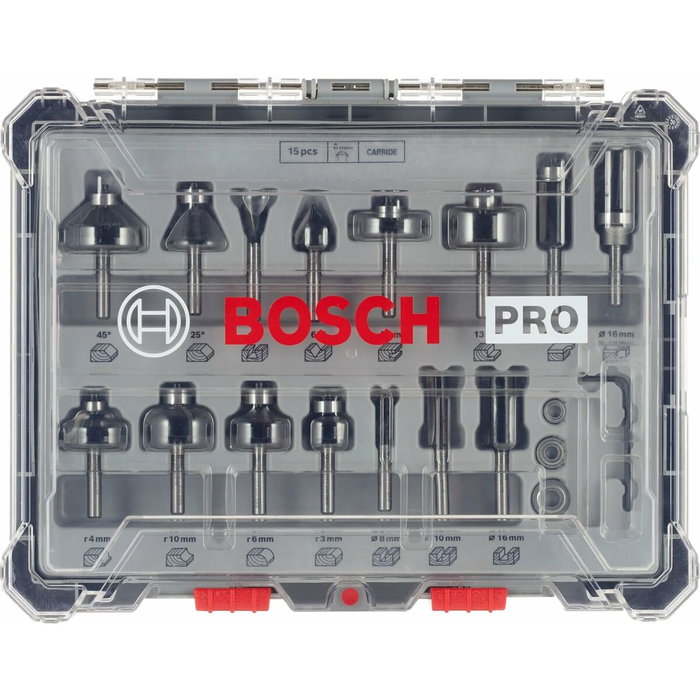 Bosch Professional Coffret de 15 fraises mixtes à queue de 6 mm