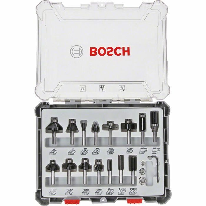 Bosch Professional Coffret de 15 fraises mixtes à queue de 6 mm