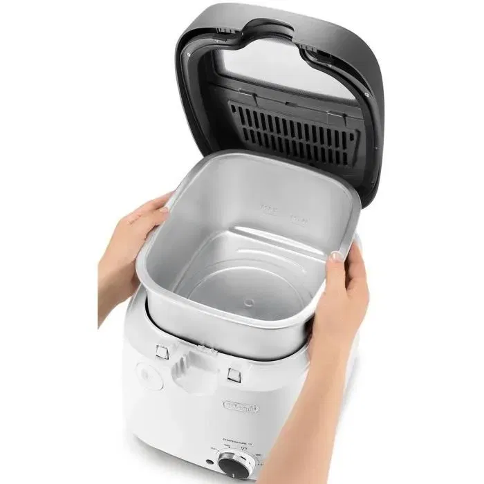 Delonghi FS6035 Friteuse 2.4L, 1700W, Capacité 1.5kg de frites, Thermostat Réglable, Cuve Amovible Antiadhésive, Hublot, Filtre Anti-Odeur, Parois Froides, Gris, 41.5 x 29 x 26 cm