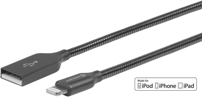 eSTUFF Câble Lightning MFI 0,5 mètres Gris Métallisé - Charge et Synchronisation Ultra Résistant avec Gaine Métallique Anti-Nœuds - Série Allure eSTUFF Câble Lightning MFI 0,5 mètres Gris Métallisé - Charge et Synchronisation Ultra Résistant avec Gaine Métallique Anti-Nœuds - Série Allure