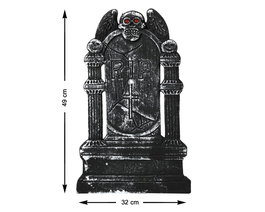 Lapida - Pierre Tombale avec Crâne Ailé et Yeux Lumineux, Décor Gothique en Acier et Bois 49x32 cm, pour Jardin et Halloween