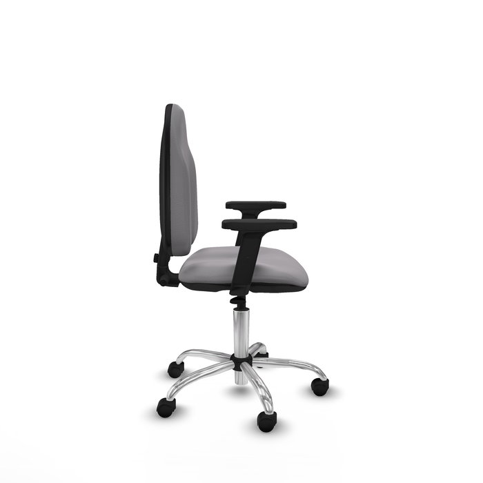 Chaise Algarra Contact permament de base Cuir écologique Gris Structure chromée Accoudoir 2D Sans appui-tête Roulettes en nylon 50 mm