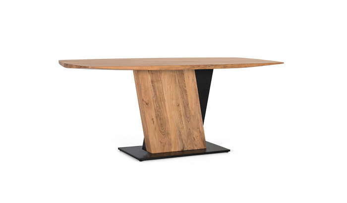 GINER Y COLOMER Table de salle à manger en bois d'acacia massif avec structure métal 240x100x76 cm, finition naturelle et noir