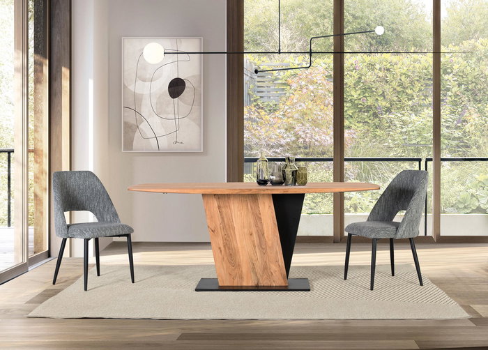 GINER Y COLOMER Table de salle à manger en bois d'acacia massif avec structure métal 240x100x76 cm, finition naturelle et noir