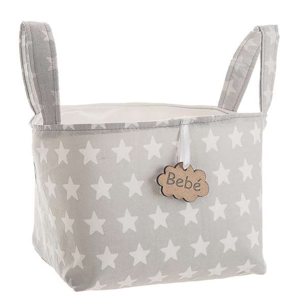 Creaciones Llopis - Panier avec anses motifs étoiles gris - 17 x 13,5 x 20 cm - En polyester Creaciones Llopis - Panier avec anses motifs étoiles gris - 17 x 13,5 x 20 cm - En polyester
