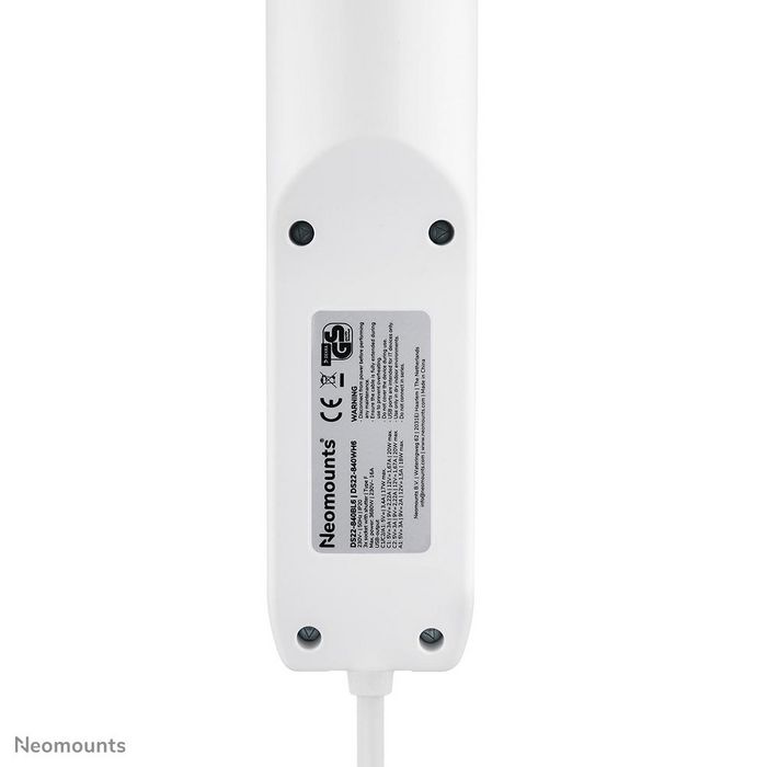Neomounts DS22-840WH6 VOLT Prise de Bureau avec Pince, 2x USB-C 20W, 1x USB-A 18W, 3 Prises 230V Type F 3680W, Charge Rapide, Cordon 1,4m - Blanc