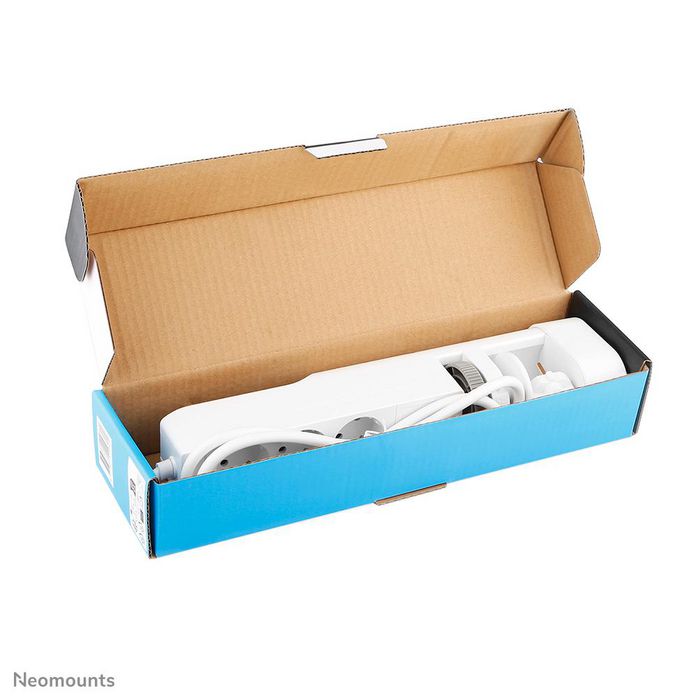 Neomounts DS22-840WH6 VOLT Prise de Bureau avec Pince, 2x USB-C 20W, 1x USB-A 18W, 3 Prises 230V Type F 3680W, Charge Rapide, Cordon 1,4m - Blanc