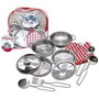 Tachan - Sac à dos transparent avec set de cuisine jouet en acier 11 pièces - Casseroles, poêles, écumoire, gant - À partir de 3 ans
