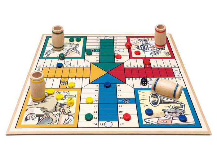 Cayro Jeu de Parcheesi Collection - Plateau en bois 34.5x34.5 cm - Version multilingue (Français, Espagnol, Anglais, etc.)