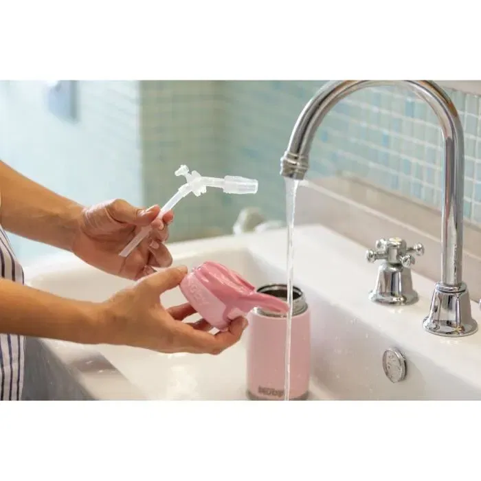 Nuby Gourde Isotherme Réflex Flip-it 300 ml - Bec en Silicone Doux - Acier Inoxydable - Rose - Pour Enfants - Garde au Frais