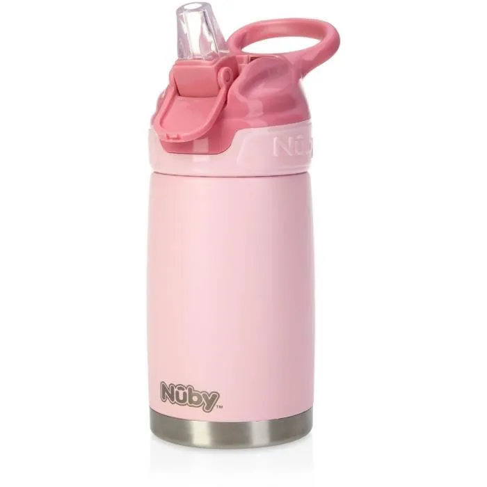 Nuby Gourde Isotherme Réflex Flip-it 300 ml - Bec en Silicone Doux - Acier Inoxydable - Rose - Pour Enfants - Garde au Frais