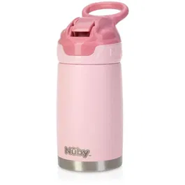 Nuby Gourde Isotherme Réflex Flip-it 300 ml - Bec en Silicone Doux - Acier Inoxydable - Rose - Pour Enfants - Garde au Frais