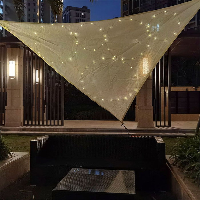 Voile d'ombrage Beige 3 x 3 x 3 m Lumière LED Extérieur Solaire Auvent Voile d'ombrage Beige 3 x 3 x 3 m Lumière LED Extérieur Solaire Auvent