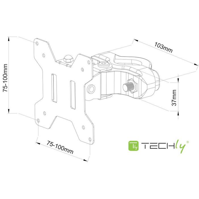 Techly Bras de support de moniteur ou TV pour poteaux 28-60 mm, compatible VESA 75x75/100x100, 13 à 30 pouces, jusqu'à 10 kg