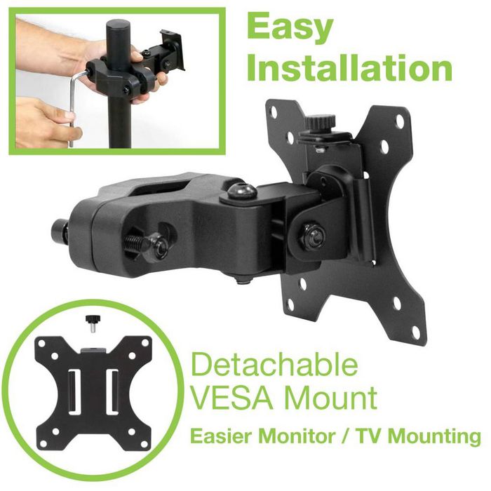 Techly Bras de support de moniteur ou TV pour poteaux 28-60 mm, compatible VESA 75x75/100x100, 13 à 30 pouces, jusqu'à 10 kg