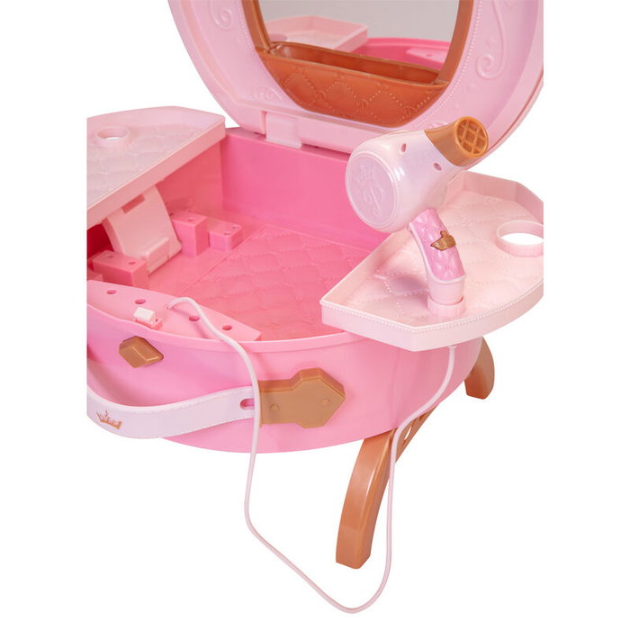 JAKKS PACIFIC - Set de coiffure de voyage Princesses Disney, avec miroir, lisseur, boucleur, sèche-cheveux, brosse et accessoires, sur piles