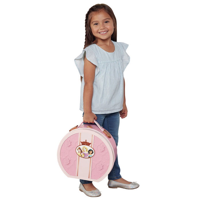 JAKKS PACIFIC - Set de coiffure de voyage Princesses Disney, avec miroir, lisseur, boucleur, sèche-cheveux, brosse et accessoires, sur piles