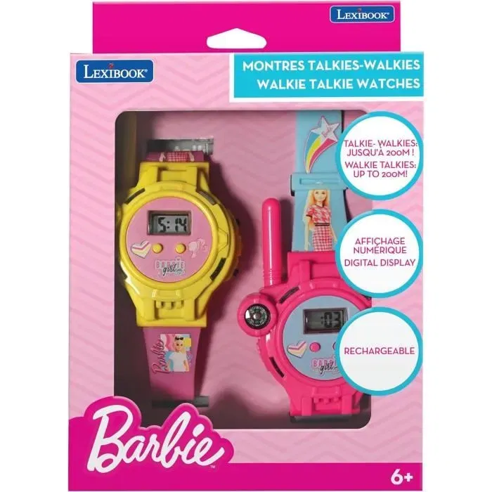Lexibook Montre digitale Barbie 2-en-1 avec talkie-walkie, portée 200 m, boussole, lampe torche, affichage numérique et recharge USB - Pour enfant