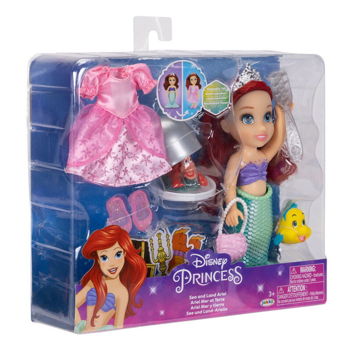 JAKKS PACIFIC Poupée Ariel Disney La Petite Sirène Mar et Terre de 15 cm avec Accessoires pour Transformer la Sirène en Princesse