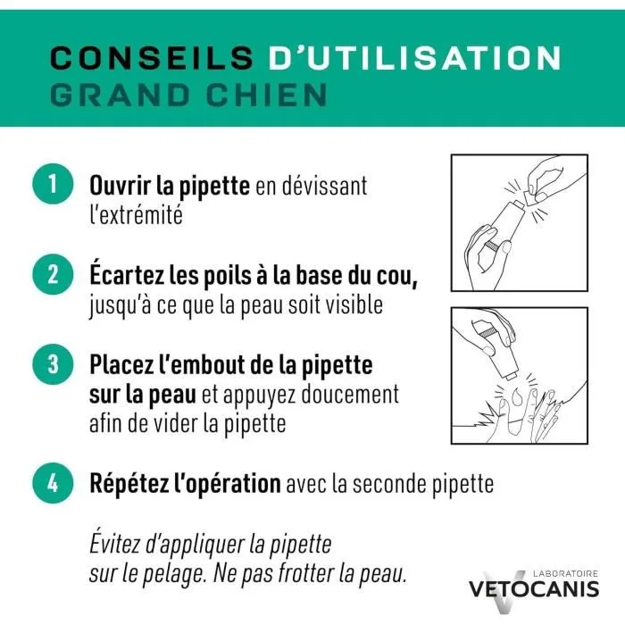 Vetocanis Pipette Anti-Puces, Tiques et Moustiques pour Grand Chien - Répulsif à l'Extrait de Margosa d'Origine Végétale - Protection 1 Mois