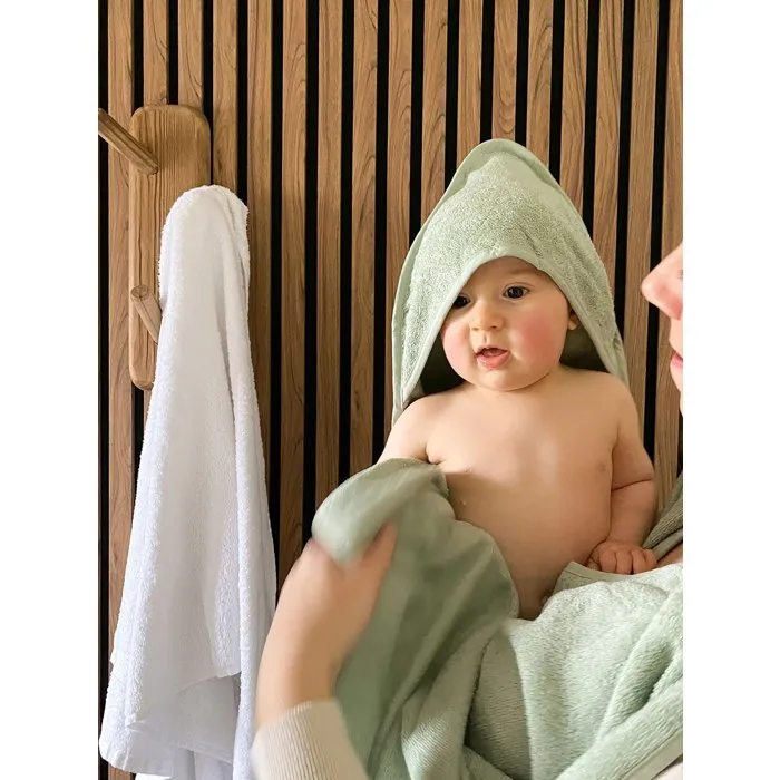 Candide Drap de bain XXL Parent/Bébé - Cape et tablier 2-en-1 - Vert d'eau - 100x100 cm - De la naissance à 2 ans