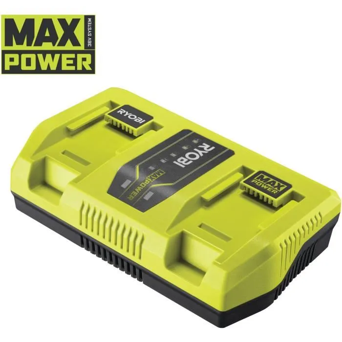Ryobi Chargeur secteur 36V MAXPOWER RY36C2PA à 2 ports 6,0 A pour batteries Lithium+ - Charge simultanée de 2 batteries avec indicateurs LED