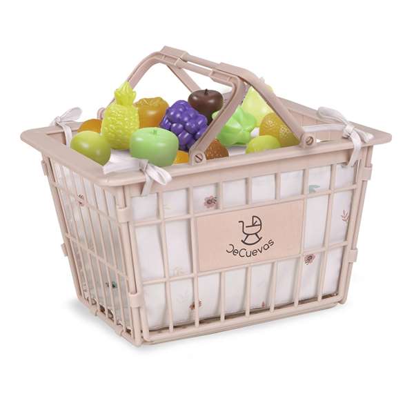 Decuevas - Chariot de supermarché jouet porteur avec porte-bébé koala et set de 12 fruits pour poupées jusqu'à 50 cm
