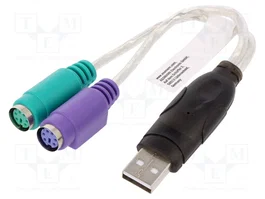 DIGITUS Adaptateur USB-PS2 avec 2 socles PS/2 et prise USB A, USB 1.1