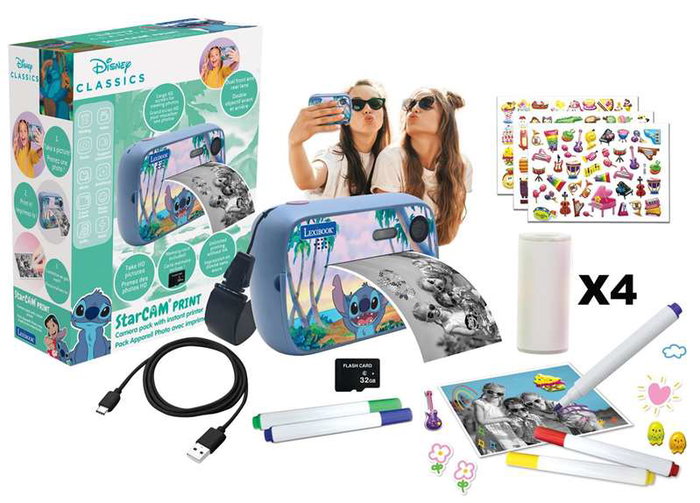 Lexibook Starcam Print Stitch Disney - Appareil photo instantané avec kit de personnalisation