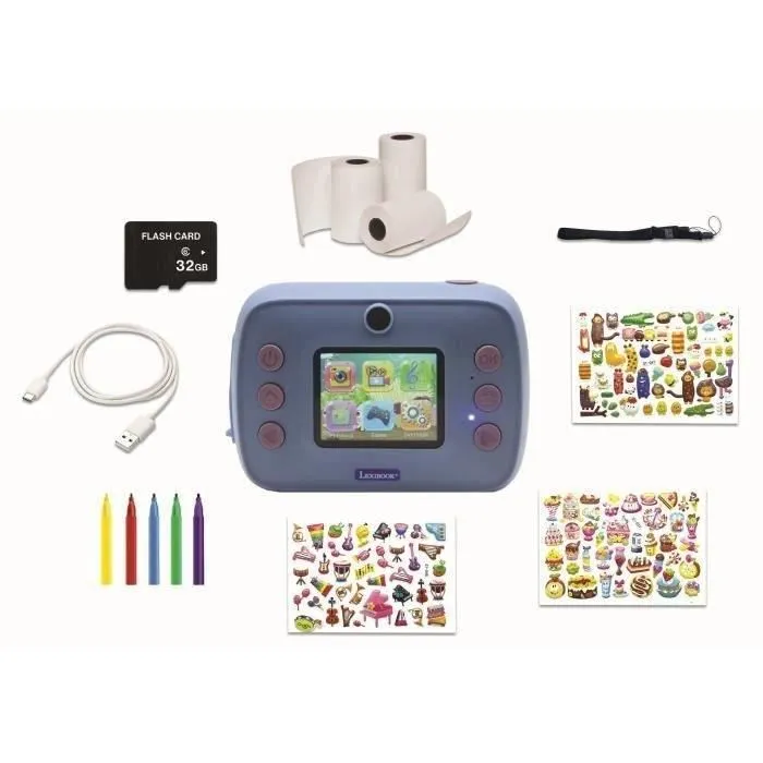 Lexibook Starcam Print Stitch - Appareil photo instantané pour enfants avec impression selfie, inclut carte SD 8 Go, à partir de 5 ans