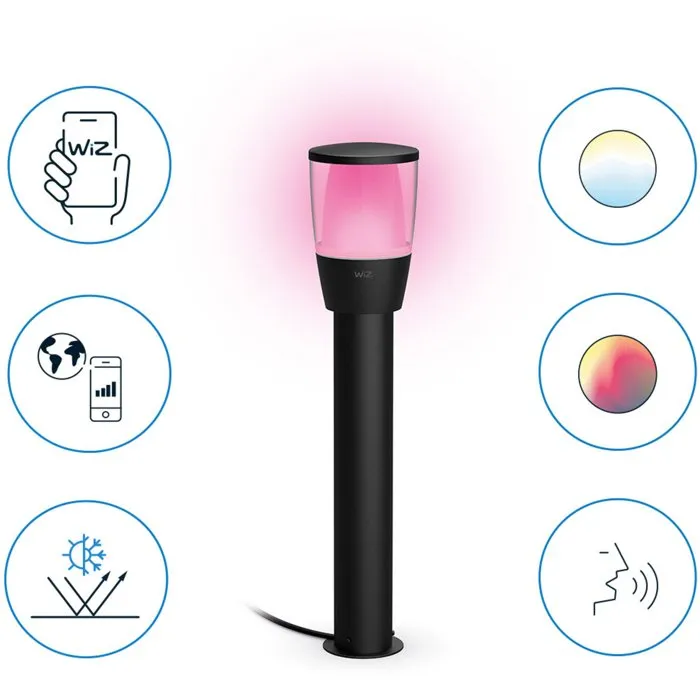Wiz - Kit de Borne d'Éclairage Connectée Extérieure ELPAS, 12V, Aluminium Noir avec LED Intégrée, Compatible Alexa et Google Assistant, Contrôle via App WiZ