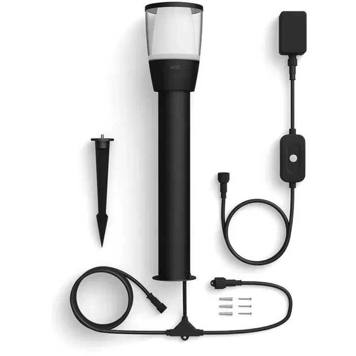 Wiz - Kit de Borne d'Éclairage Connectée Extérieure ELPAS, 12V, Aluminium Noir avec LED Intégrée, Compatible Alexa et Google Assistant, Contrôle via App WiZ