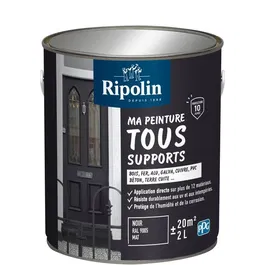 Ripolin Peinture multi-supports Noir RAL 9005 Mat 2 L - Application directe sur bois, fer, béton - Résiste aux UV et intempéries