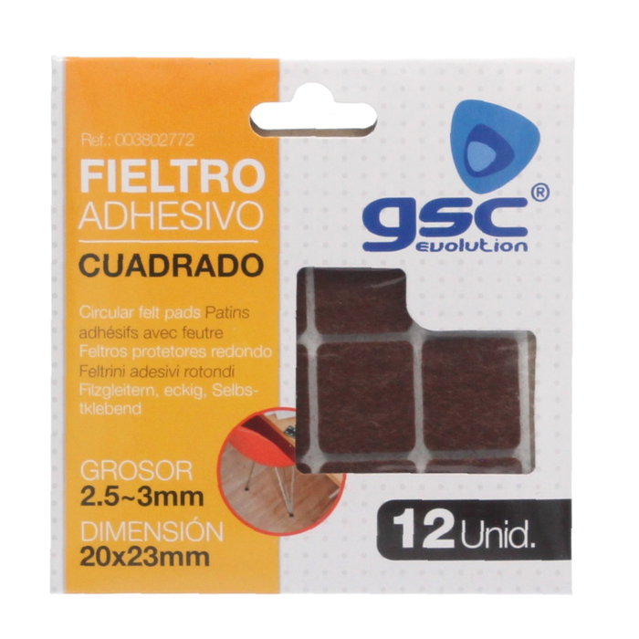 GSC Evolution Set de 12 feutres adhésifs carrés 20x23mm - Marron