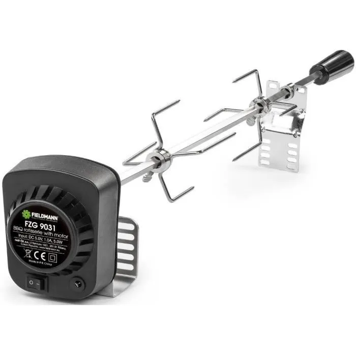 Fieldmann FZG 9031 Rôtissoire pour BBQ - Moteur 230 V, aiguille inox 80 cm avec 2 fourches 4 dents et 3 supports chromés - Pour grandes pièces de viande Fieldmann FZG 9031 Rôtissoire pour BBQ - Moteur 230 V, aiguille inox 80 cm avec 2 fourches 4 dents et 3 supports chromés - Pour grandes pièces de viande